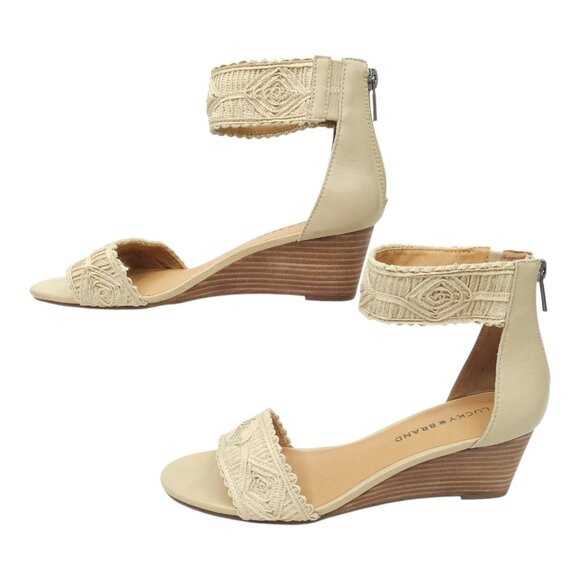 Lucky Brand Joshelle Wedge Heel Sandal Women 8.5 M Ankle Strap Zipper Back - Picture 14 of 15